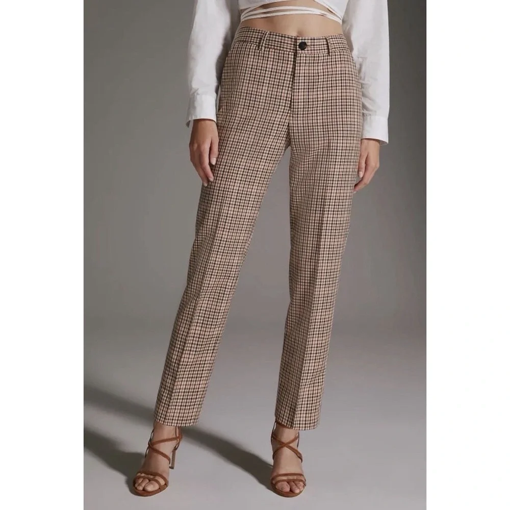Scotch & Soda Women's Lowry Brown Plaid Straight Pants 29W29L NWT Anthropologie - Picture 1 of 9